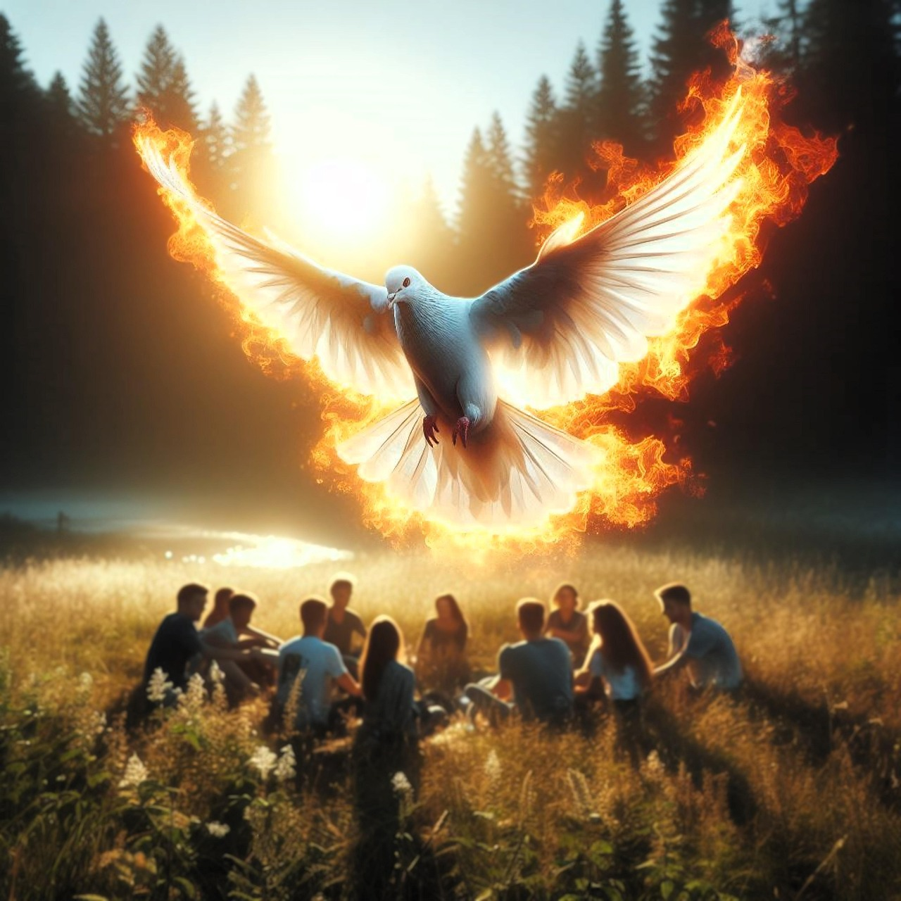 A dove of light against a soft, radiant sky